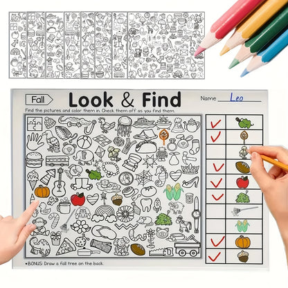 Interactive Hidden Object & Coloring Book for - Educational with Look & Find Activities, Sticker & Pages, Observation Skills & C