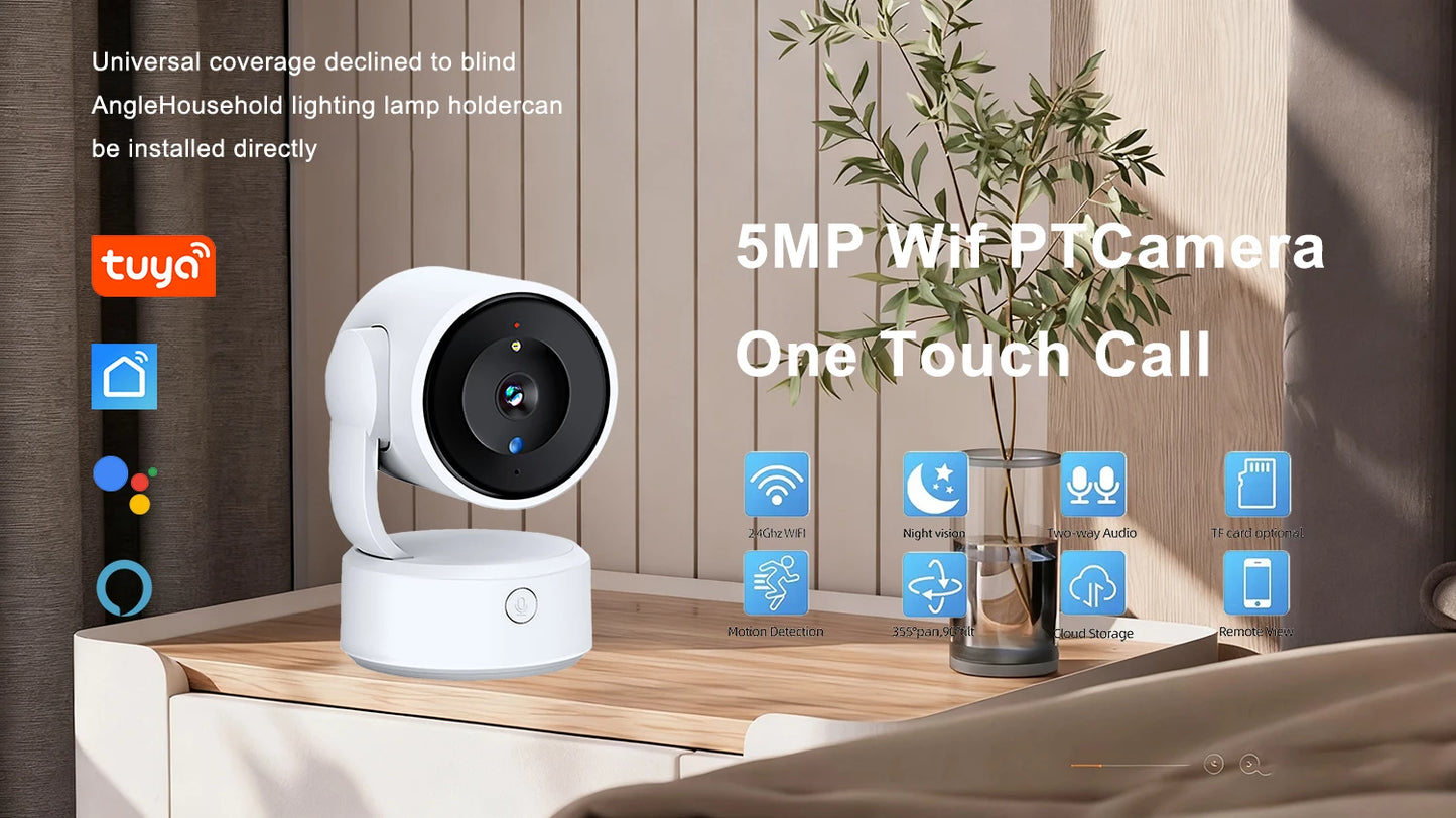 WIFI Tuya Camera Indoor 5MP Baby Monitor Two Way Talk 4X Zoom PTZ 360°  Surveillance Cameras Support Alexa Google Smart Life