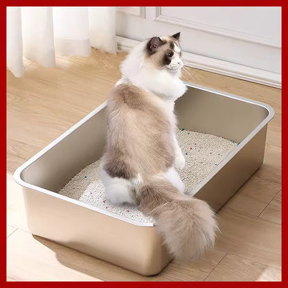 Stainless Steel Cat Litter Box - Large Metal High-Sided Pan for Cats, Pets, Non-Stick, Odor-Free, Easy to Clean, Splash-Proof