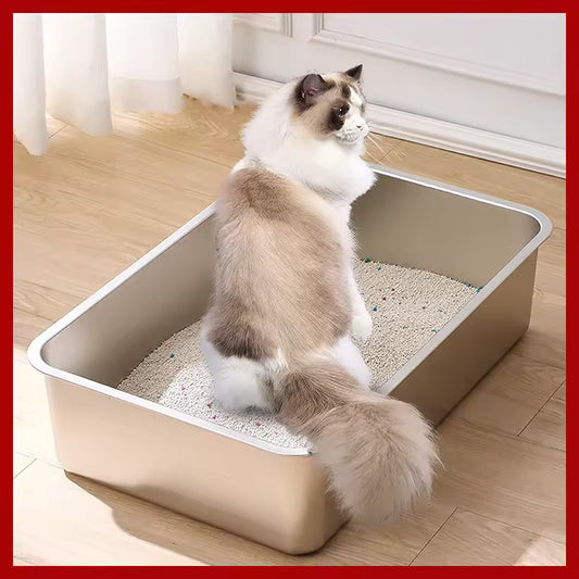 Stainless Steel Cat Litter Box - Large Metal High-Sided Pan for Cats, Pets, Non-Stick, Odor-Free, Easy to Clean, Splash-Proof