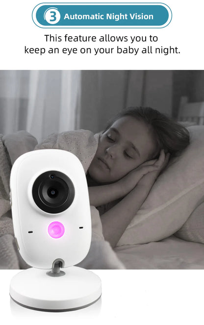 TakTark 3.2 Inch Wireless Video Baby Monitor Auto Night Vision Two-Way Intercom Temperature Monitoring Surveillance Camera Nanny