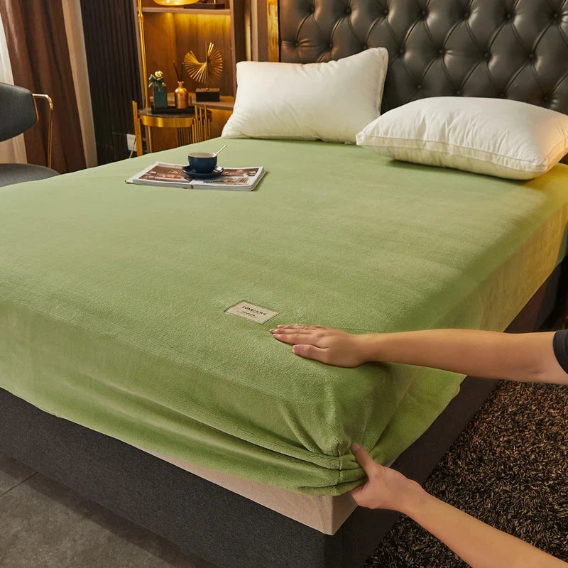 Soft Warm Thick Velvet Fitted Sheet High Quality Non Slip Mattress Cover Adjustable Protector Soft Bed Sheet with Elastic
