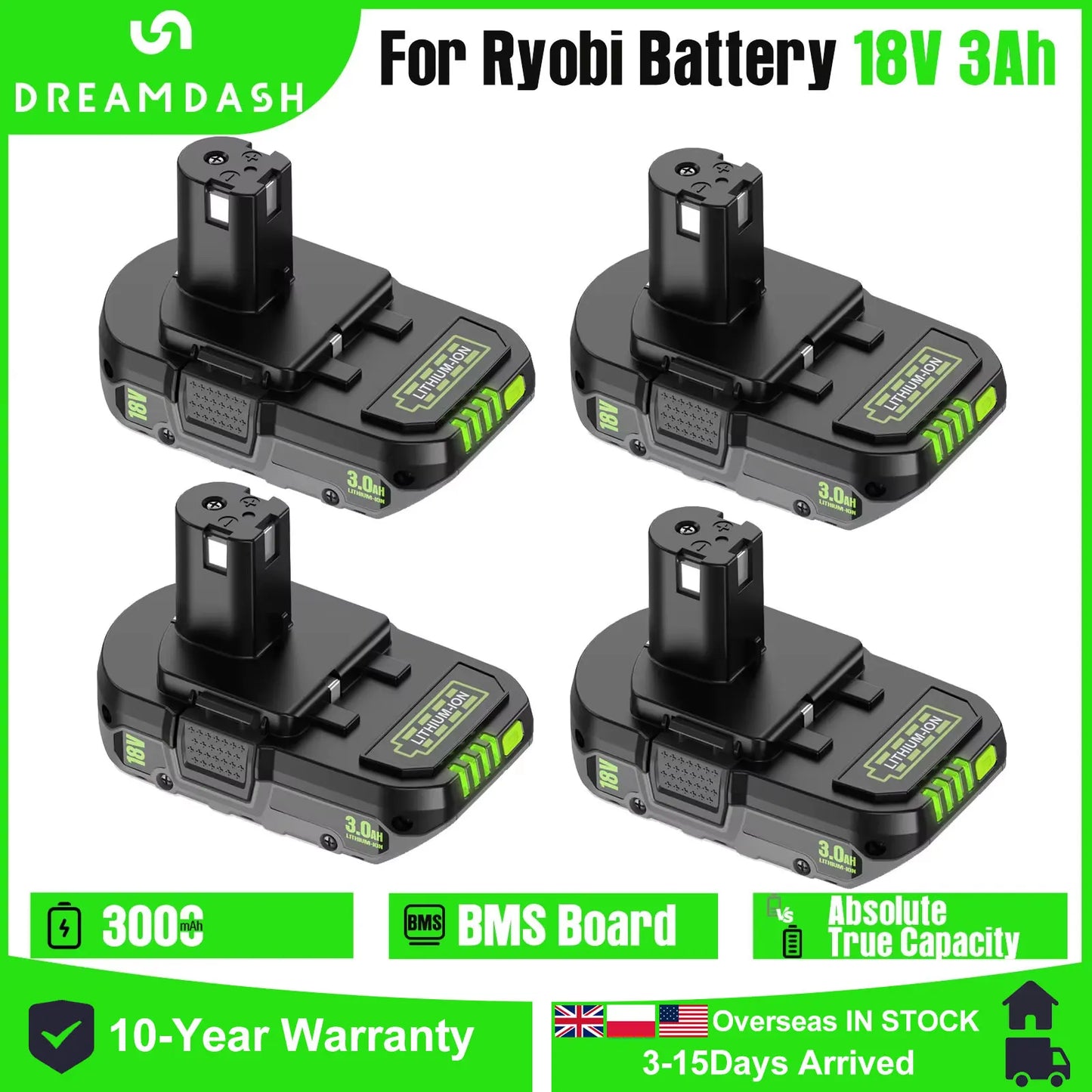 18V 3Ah For RYOBI P108 18V Battery Lithium-Ion Power Tools Ryobi P108 P107 P105 P104 P103 P102 Battery Tool Replacement