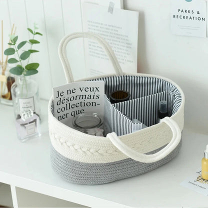 Baby Changing Basket Includes Diaper Caddy - Soft & Waterproof Dual-Cover, Portable, Changing Pad for Dresser & Changing Table, Gift for Baby Shower, Organic Cotton Rope