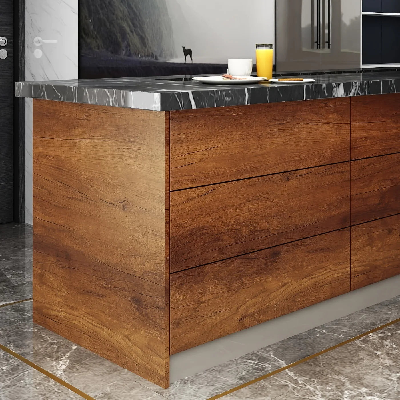 Walnut Wood Contact Paper Stick Waterproof Wallpaper Self-Adhesive Wallpaper Removable Vinyl Film Contact Paper for Walls Furniture DIY