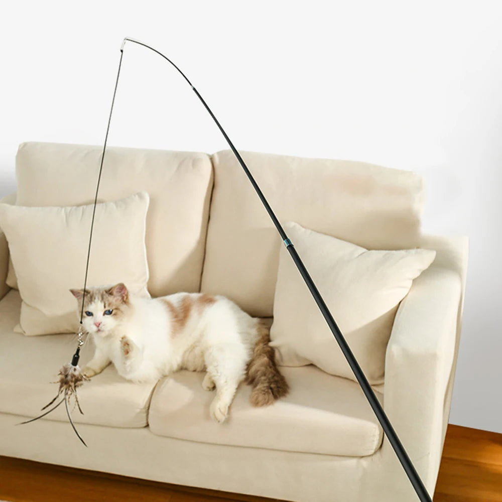 Cat Play Long Extendable Pole Cat Toy with Artificial Feathers Pet Supplies for Cats Pet Toy