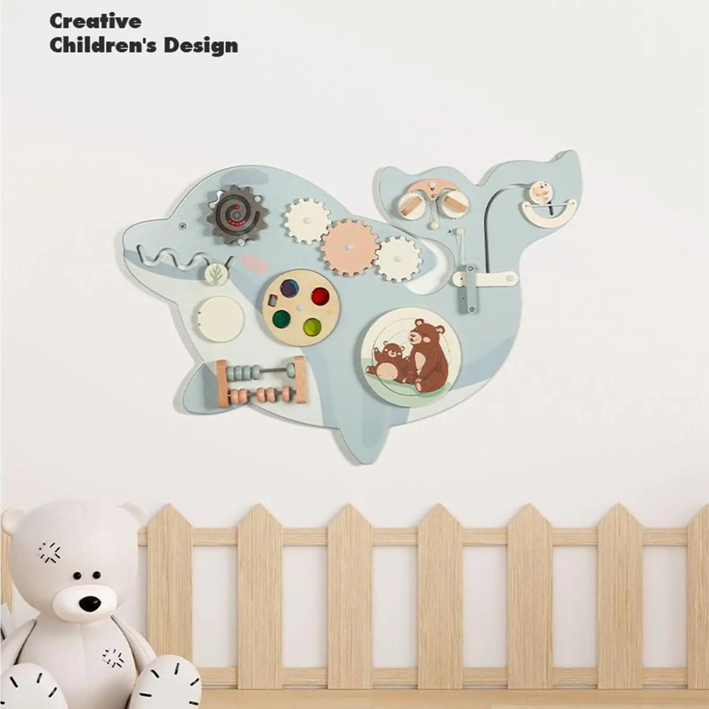 11-in-1 Kids Wall Busy Panels Wooden Sensory Board Montessori Sensory Learning Activity Center for Children Playroom Toys