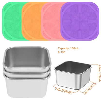 4Pcs 2/6oz Stainless Steel Snack Container Sauce Container with Silicone Lids Leakproof Portable Stackable Dressing Food Storage