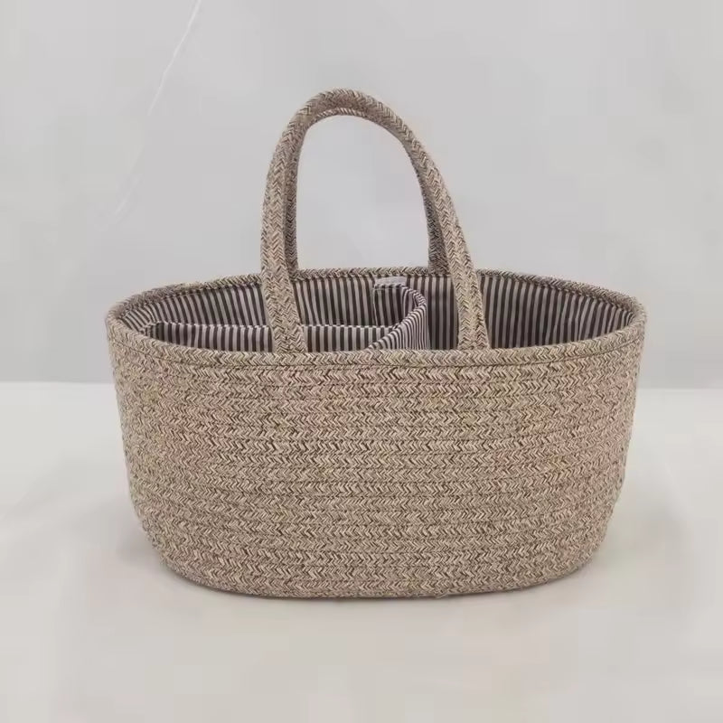Baby Changing Basket Includes Diaper Caddy - Soft & Waterproof Dual-Cover, Portable, Changing Pad for Dresser & Changing Table, Gift for Baby Shower, Organic Cotton Rope