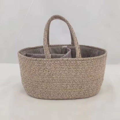 Baby Changing Basket Includes Diaper Caddy - Soft & Waterproof Dual-Cover, Portable, Changing Pad for Dresser & Changing Table, Gift for Baby Shower, Organic Cotton Rope