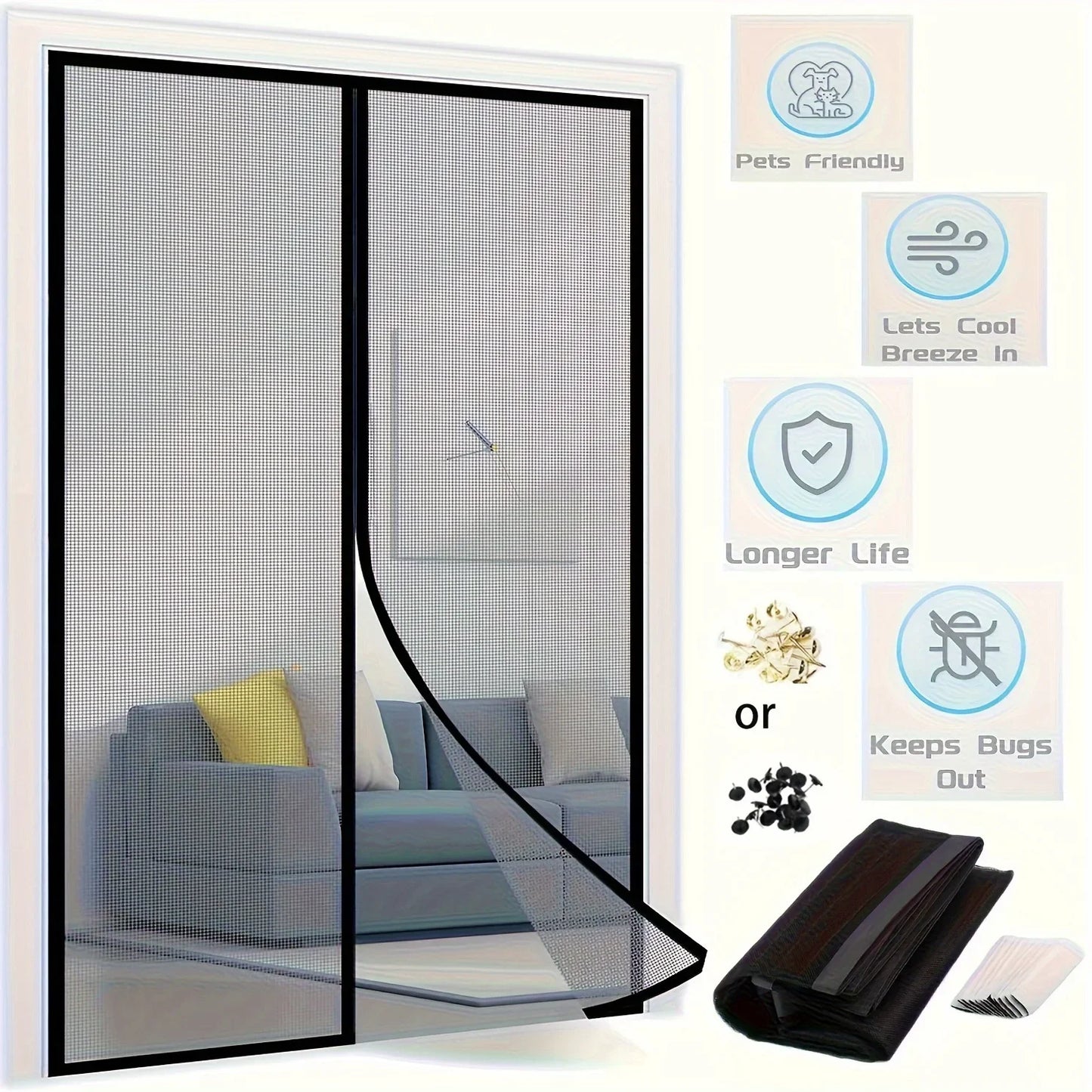 Magnetic Screen Door Fits Door Curtain Anti Mosquito Insect Fly Bug Automatic Closing Household Ventilation Door Curtain