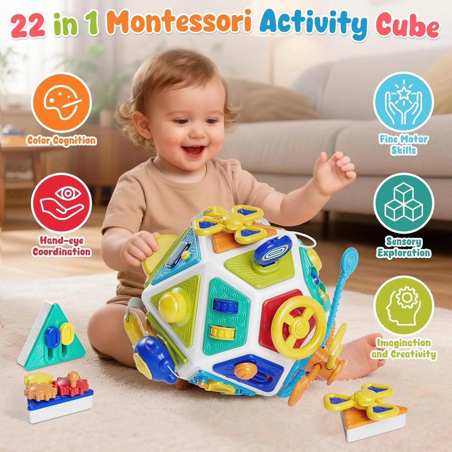 22-in-1 Baby Busy Board Activity Cube Toys Montessori Toy Educational Learning Sensory Travel Toys for Infant Christmas Gifts
