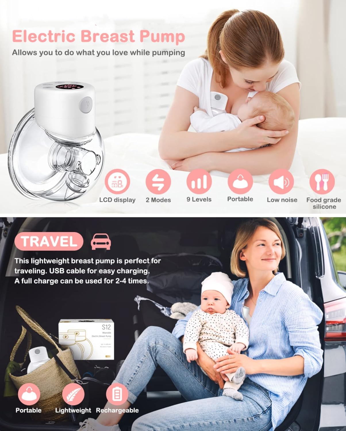 Breast Pump Kit Single Electric Breast Pumps, Hands-free Poratable Mom Milk Puller Pump, Slient Breastfeeding Pump for Baby