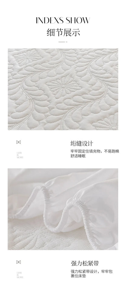2025 new simple solid color washed cotton waterproof padded fitted sheet, No pillowcase, household mattress protective cover