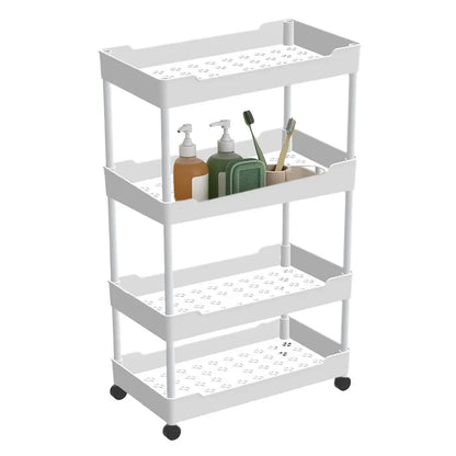 Utility Slim Storage Cart, 4 Tier Small Rolling Kitchen Laundry Room Cart, Bathroom Storage Cabinet Mobile Shelf Unit Organizer Trolley for Narrow Space