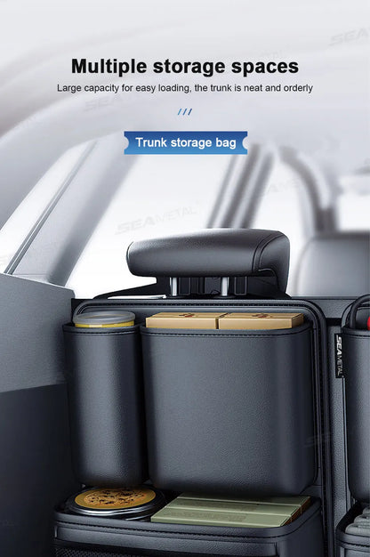 SEAMETAL Leatherette Car Trunk Organizer Large Capacity Seat Back Storage Bag with 4 Pockets Multifunction Use for Car Trunk SUV
