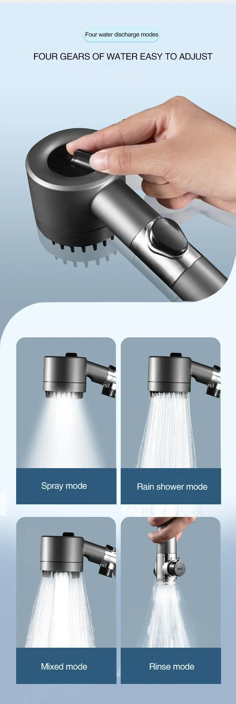 Filtered Shower Head with Handheld, High Pressurized Filter Shower Head 3-mode Adjustable Spray with Massage Brush Rain Faucet Bathroom Accessories