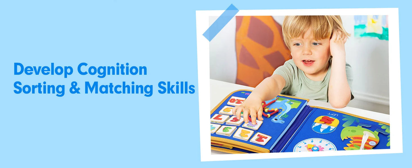 Toddler Busy Board Montessori Toys Learning Educational Activities Travel Toy Dinosaur Dress up Sensory Life Skill Backpack