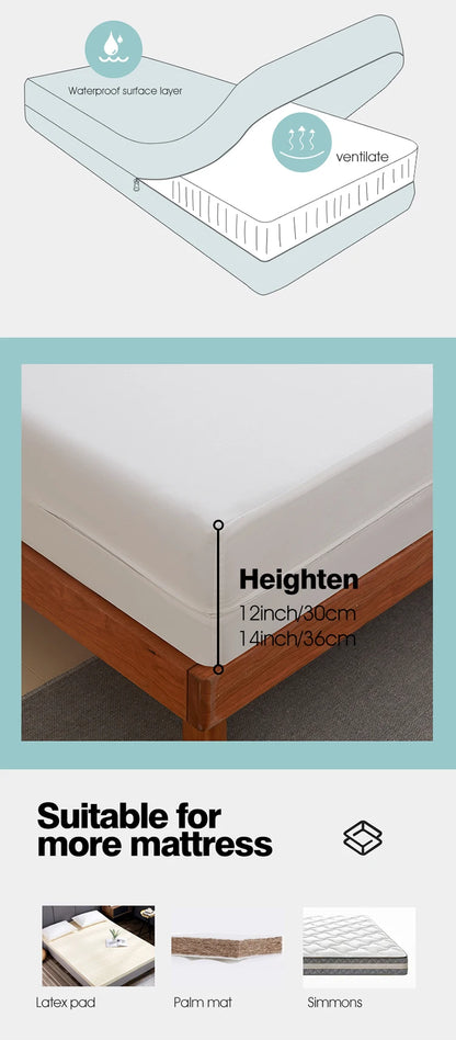 Waterproof Mattress Protector with Zipper Soft & Breathable & Noiseless Antibacterial, Anti-mite Mattress Cover , Queen/King