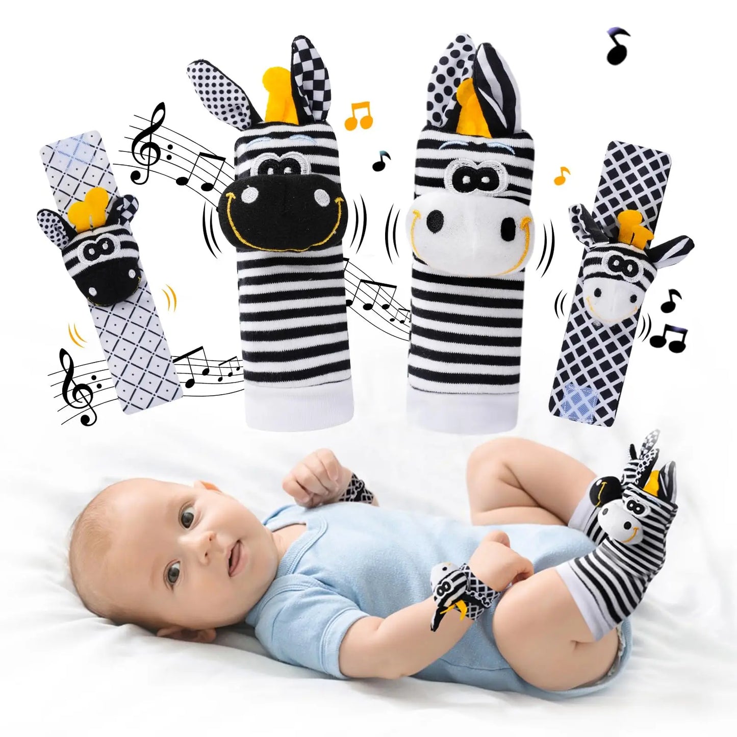Baby Wrist Rattle Socks and Foot Finder Set, Perfect Baby Toys for 0-12 Months Newborn Boys and Girls As Shower Gifts