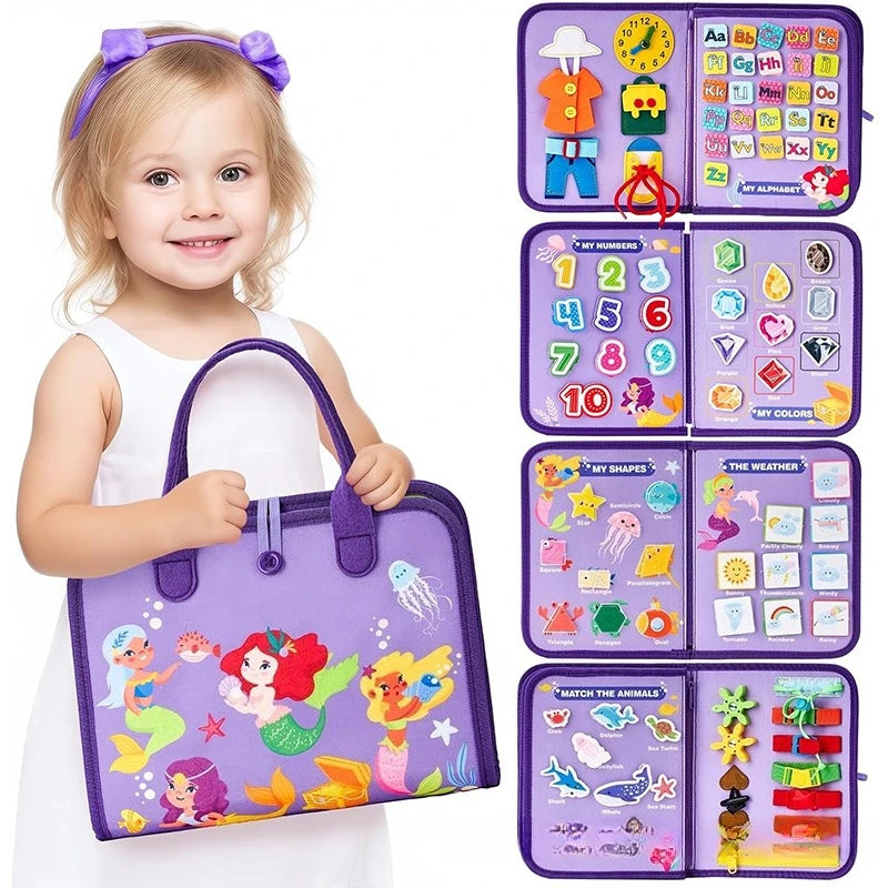 Toddler Busy Board Montessori Toys Learning Educational Activities Travel Toy Dinosaur Dress up Sensory Life Skill Backpack