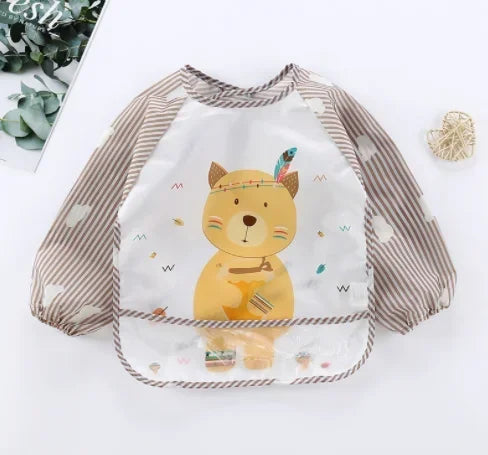 For1-3Year Baby Long Sleeve Scarf Waterproof Toddler Art Smock Feeding Bib Apron Pocket Infant Boys Girls Burp Cloth Banana Bibs