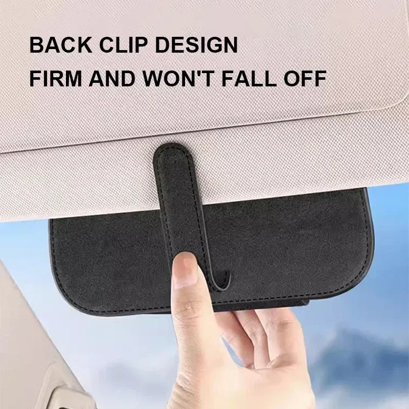 Cowhide Sun Visor Glasses Holder Premium Leather Wear-Resistant Sunglasses Protective Box Auto Eyeglasses Storage Case