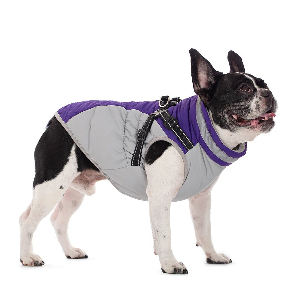 Small Dog Coat with Harness Built-in, Warm Dog Jacket with Zip, Reflective Winter Coat Pet Sweater Clothes for Small/Large Dogs
