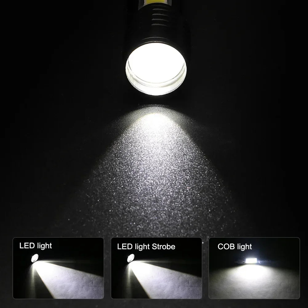 3 PCS Mini LED COB Flashlight Portable Rechargeable Torch with Pen Clip Zoomable Waterproof Light Tactical Lamp Camping Lantern