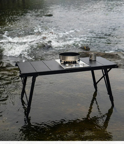 Camping Table Folding Portable Camp Aluminum Fold Up Lightweight Roll Up Table Adjustable Height with Carry Bag Indoor Outdoor for Camping, Picnic, Backyard, BBQ, Patio, Black