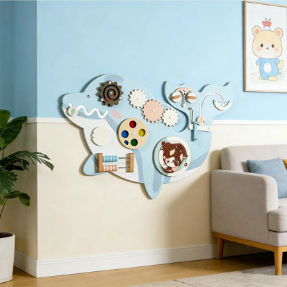 11-in-1 Kids Wall Busy Panels Wooden Sensory Board Montessori Sensory Learning Activity Center for Children Playroom Toys