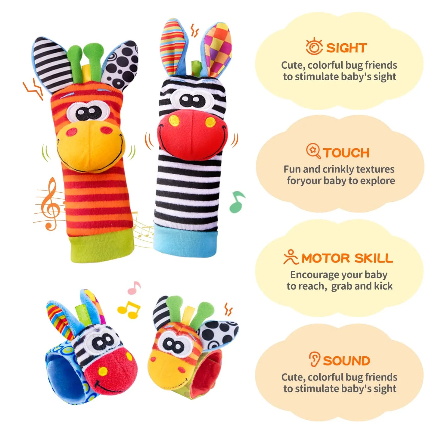 Baby Wrist Rattle Socks and Foot Finder Set, Perfect Baby Toys for 0-12 Months Newborn Boys and Girls As Shower Gifts