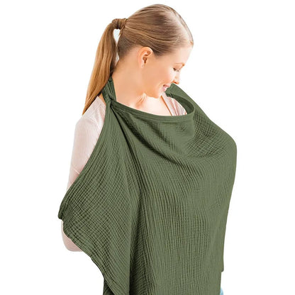 Nursing Cover for Breastfeeding Lightweight Breathable Cotton Blend Shawl with Open Neckline, Full Modesty & Compact Carry Pouch