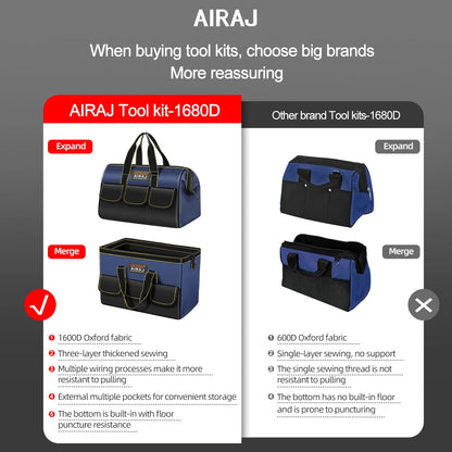 Tool Bag for Men with Waterproof Hard Bottom, Heavy Duty Tool Bag Wide Mouth Tote for Various Instrument, Electrician Carpenter Mechanic
