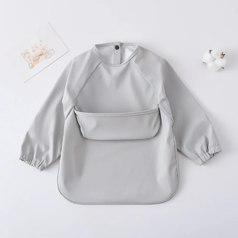 1pcs Solid Color Painting Smock Baby's Soft Waterproof Long Sleeve Art Smock Feeding Bib Apron for Kids Accessories