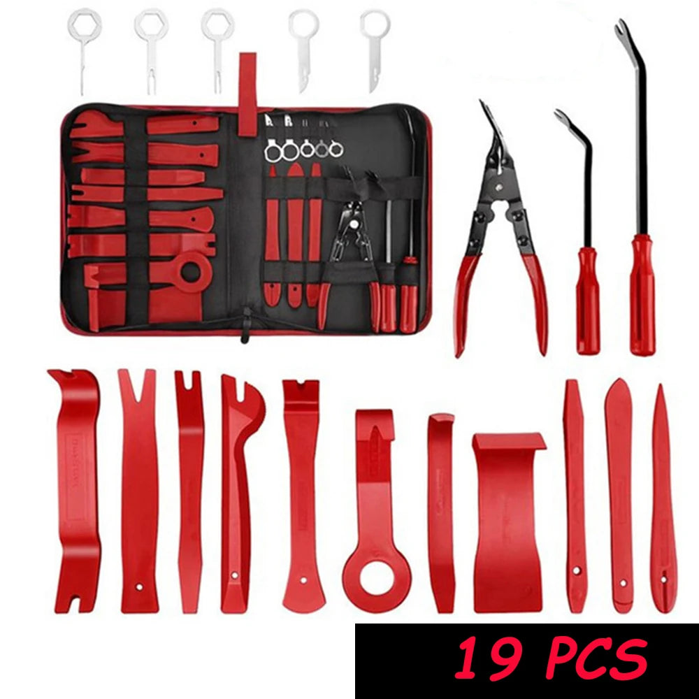 19Pcs Trim Removal Tool Set Clip Plier Upholstery Remover Nylon Car Panel Removal Set with Portable Storage Bag