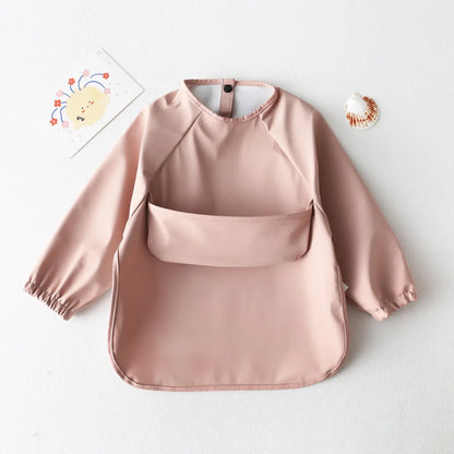 1pcs Solid Color Painting Smock Baby's Soft Waterproof Long Sleeve Art Smock Feeding Bib Apron for Kids Accessories
