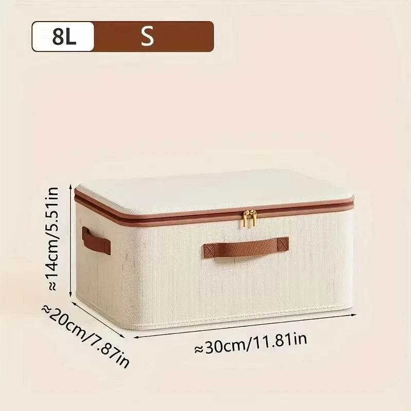 Extra Large Toy Storage Box with Lid, Collapsible Sturdy Toys Chest Storage Organizer Bin Basket | Heavy-duty Hard Shell Cotton Linen Zipper Storage Organizer Box with Lid for Clothes Toys Blankets