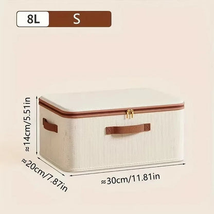 Extra Large Toy Storage Box with Lid, Collapsible Sturdy Toys Chest Storage Organizer Bin Basket | Heavy-duty Hard Shell Cotton Linen Zipper Storage Organizer Box with Lid for Clothes Toys Blankets
