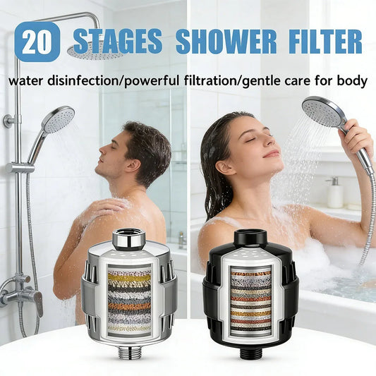 Shower Head Filter, High output shower water filter 15/20 stages to Remove Heavy Metals Chlorine Fluoride Filtered Soften Hard Water for Shower Head
