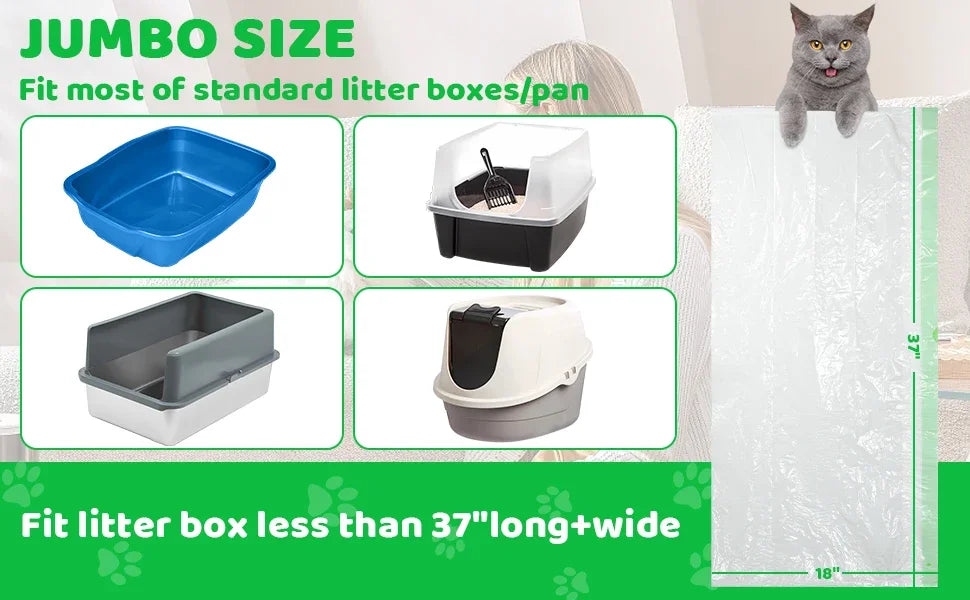 Heavy Duty Extra Thick Litter Pan Liners,Jumbo Drawstring Cat Litter Bags,Large Litter Box Liners 37x18inch 1/2/5 Rolls