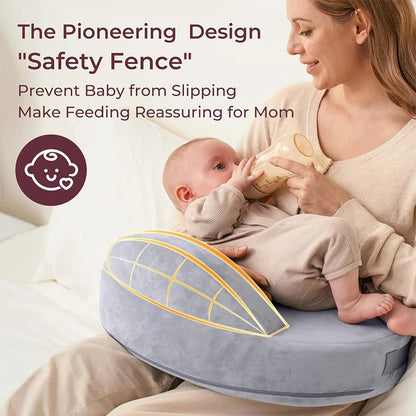 Nursing Pillow Enhanced Ergonomics Essential Breastfeeding Pillow Support For Mom & Baby W/ Convenient Side Pocket, Double Straps & slipcover