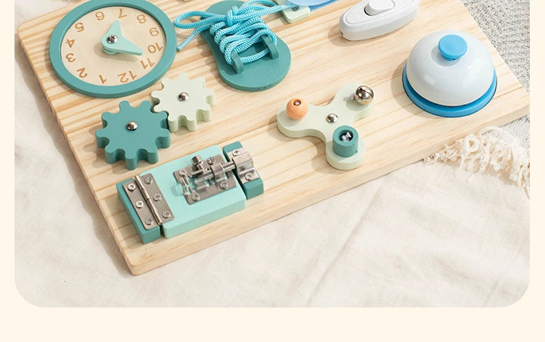 Montessori Busy Board for Toddlers Wooden Activity Sensory Board for Fine Motor Skills Travel Educational Learning Toys for Kid
