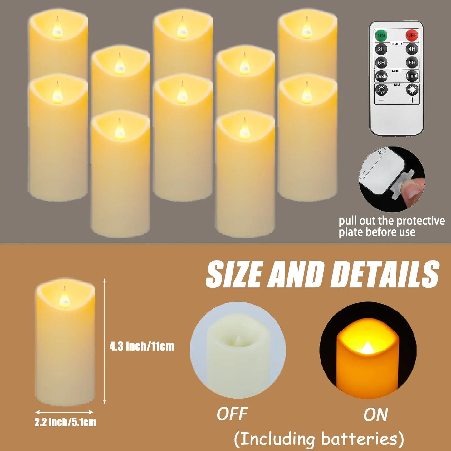 10-240pcs Battery Operated Flickering LED Pillar Candles with Remote and Timers Fake Flameless Candle for Wedding/Holiday Decor