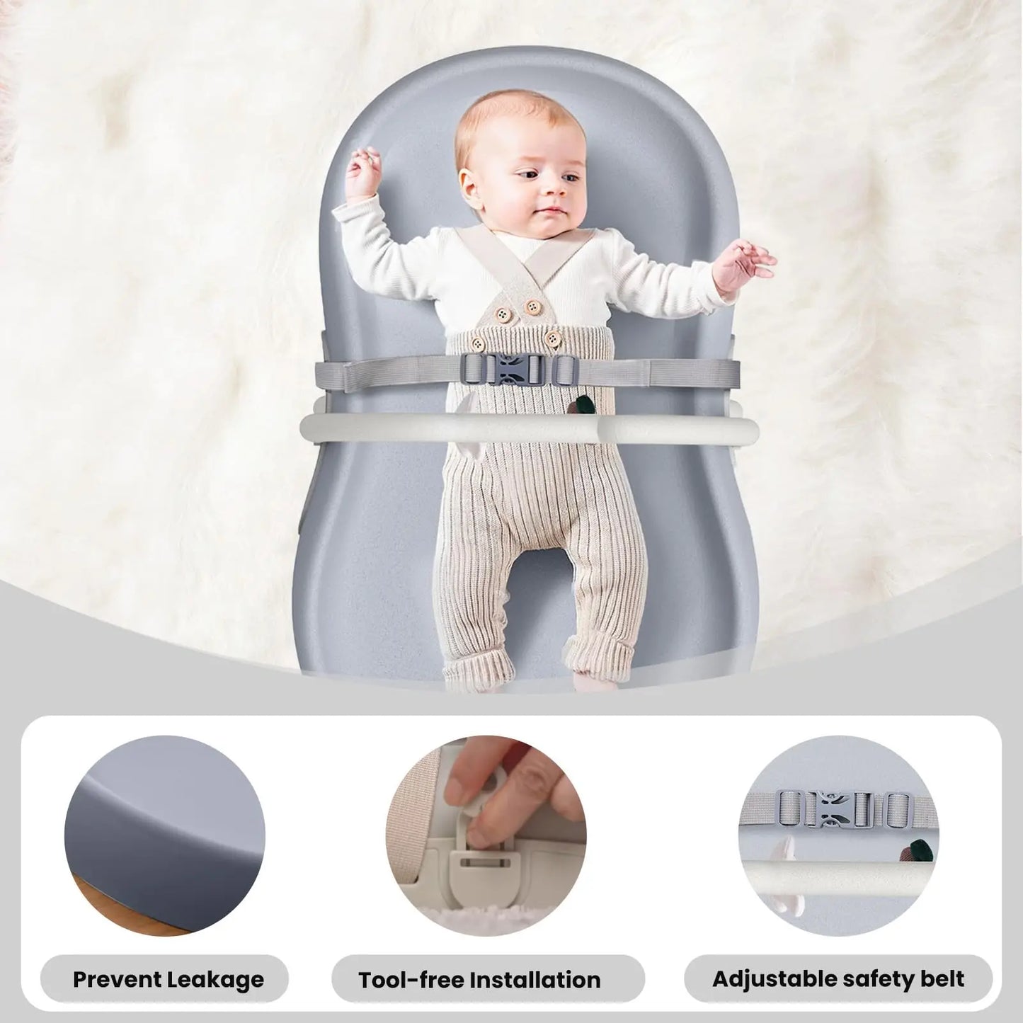 Baby Changing Mat with Safety Harness and Cat Ear Toys Shelf, Anti Roll Wedge Baby Changing Pad, Easy Wipe Clean Waterproof
