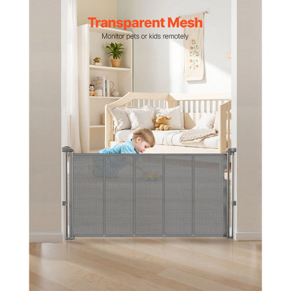 SucceBuy 55/71/110in Retractable Baby Gate 34in Tall Extends Wide Retractable Gate for Kids Pets Mesh Material Easy to Install