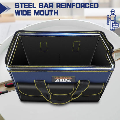 Tool Bag for Men with Waterproof Hard Bottom, Heavy Duty Tool Bag Wide Mouth Tote for Various Instrument, Electrician Carpenter Mechanic