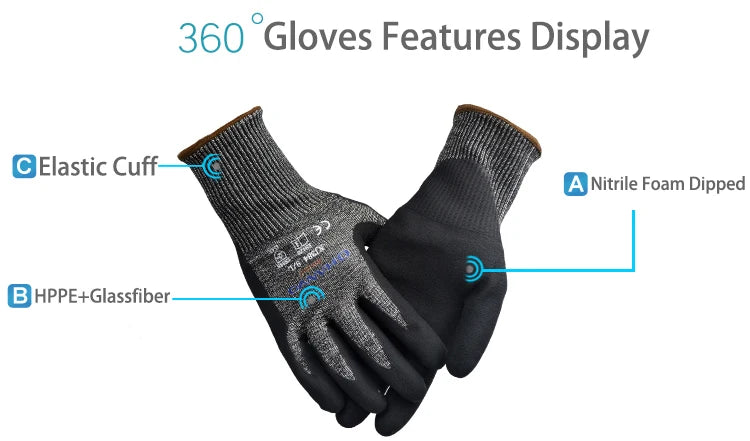 ANSI A4 Cut Resistant Work Gloves with Extreme Lightweight & Thin HPPE Micro Foam Nitrile Maxi High Flex Proof Glass Handling Butcher Safety Gloves