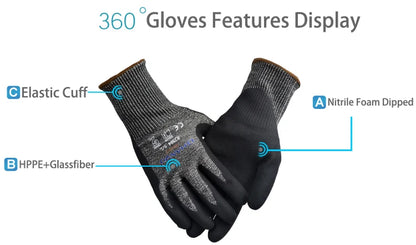 ANSI A4 Cut Resistant Work Gloves with Extreme Lightweight & Thin HPPE Micro Foam Nitrile Maxi High Flex Proof Glass Handling Butcher Safety Gloves