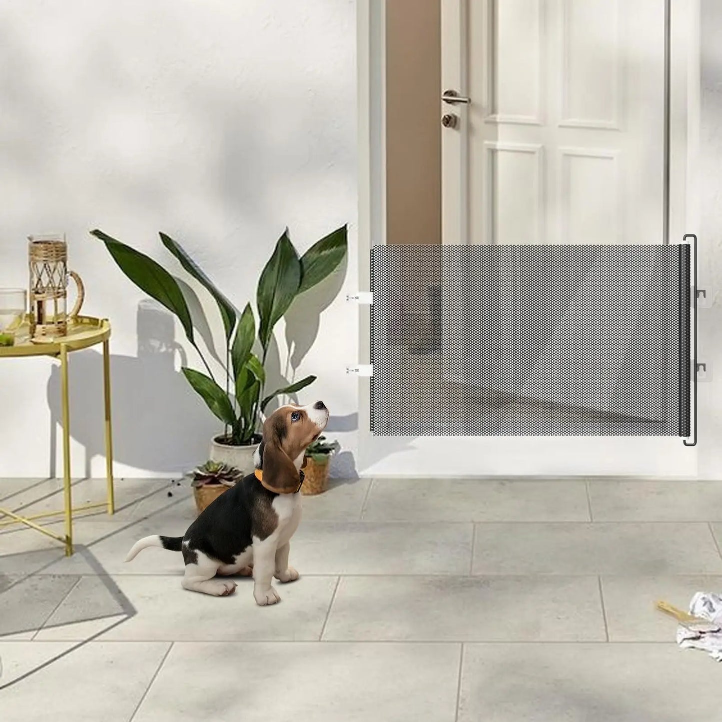 Tall Retractable Dog Gate Mesh Baby Fence Gate, Long Baby Gates Indoor Extra Long Gates for Kids or Pets, Outdoor Retractable Gate with Support Rods - Prevent Crawling Under